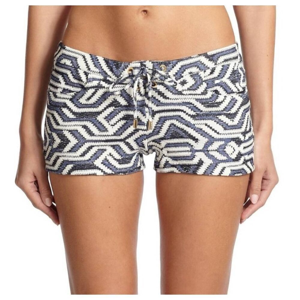Melissa Odabash Pull On Lace Up Stretch Swim Cover Geometric Knit Shorts Beach